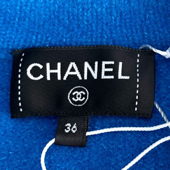 Chanel Blue Wool-Cashmere Blend Single-Breasted Cardigan With Pockets & Button D - Picture 6 of 8
